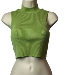 Ribbed Lime Green Sleeveless Mock Neck Knit Crop Top By L.A. Hearts S
